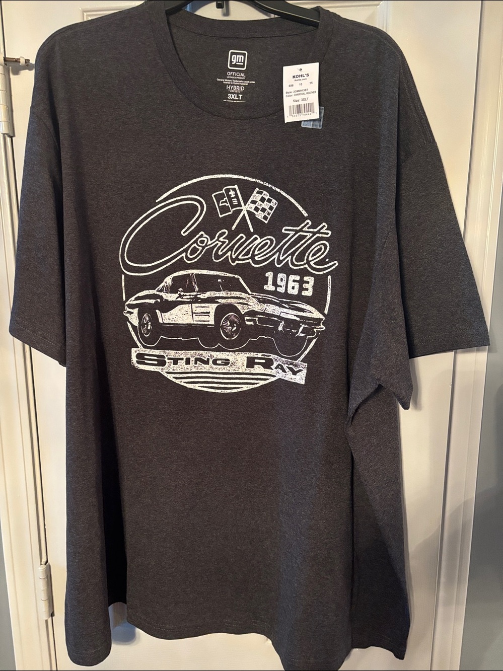GM 1963 Corvette Sting Ray Charcoal Heather Gray Graphic Tee Shirt NWT